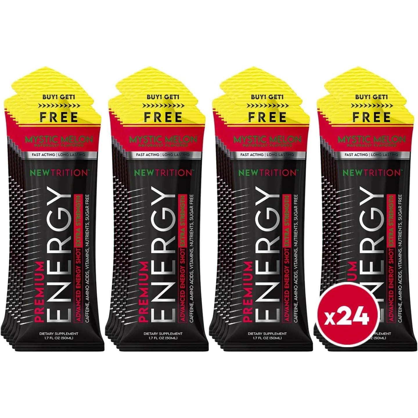 Newtrition Extra Strength Energy Shots - Mystic Melon Flavor - Pack of 24