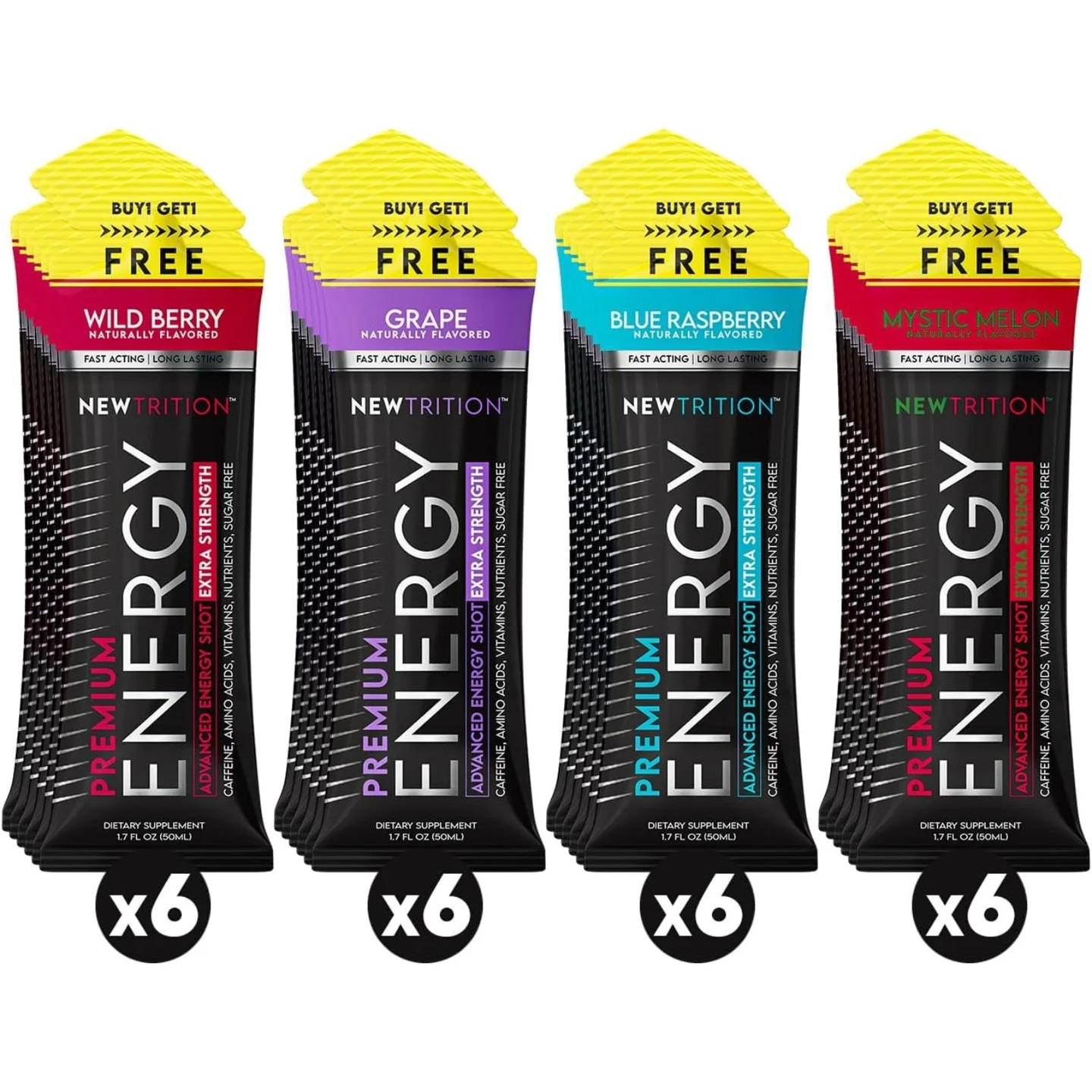 Newtrition Extra Strength Energy Shots - Mixed Flavors - Pack of 24