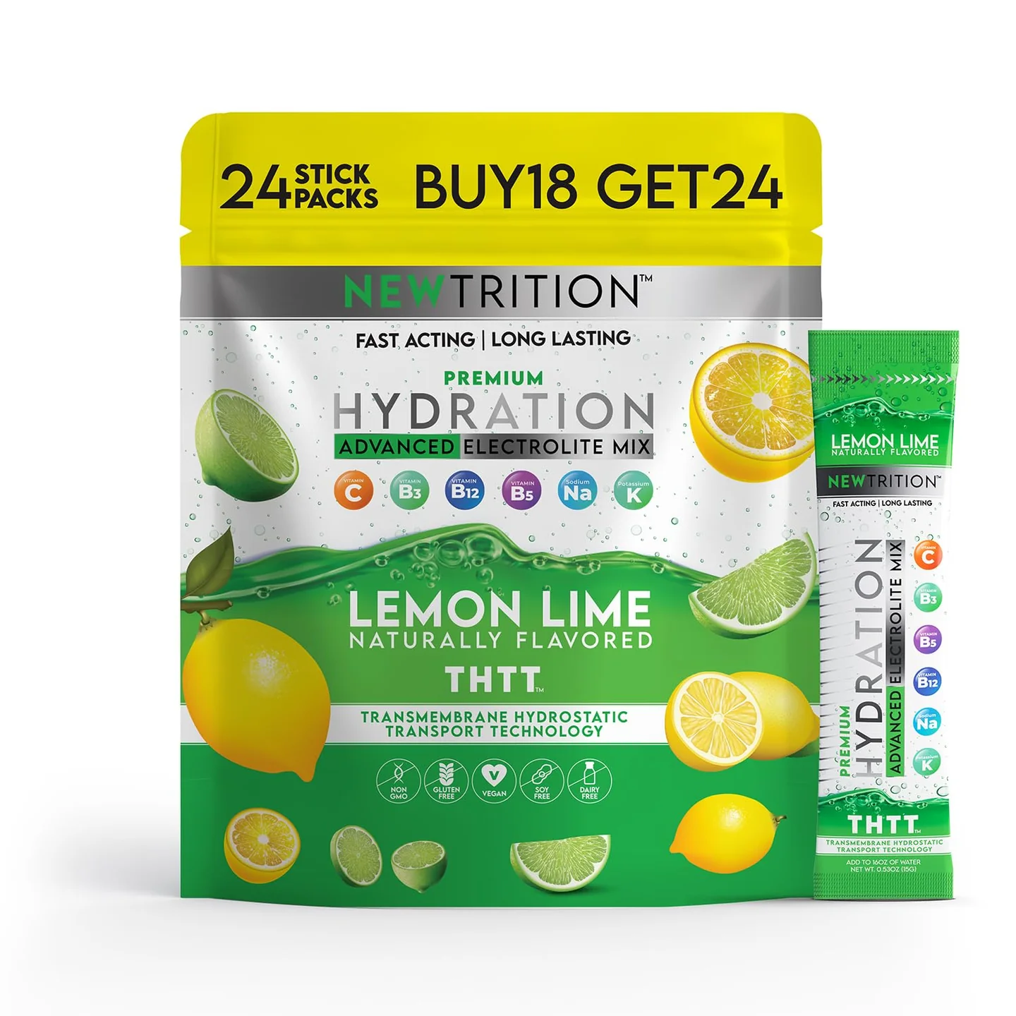 Newtrition Electrolyte Hydration Packets - Lemon Lime - Pack of 24