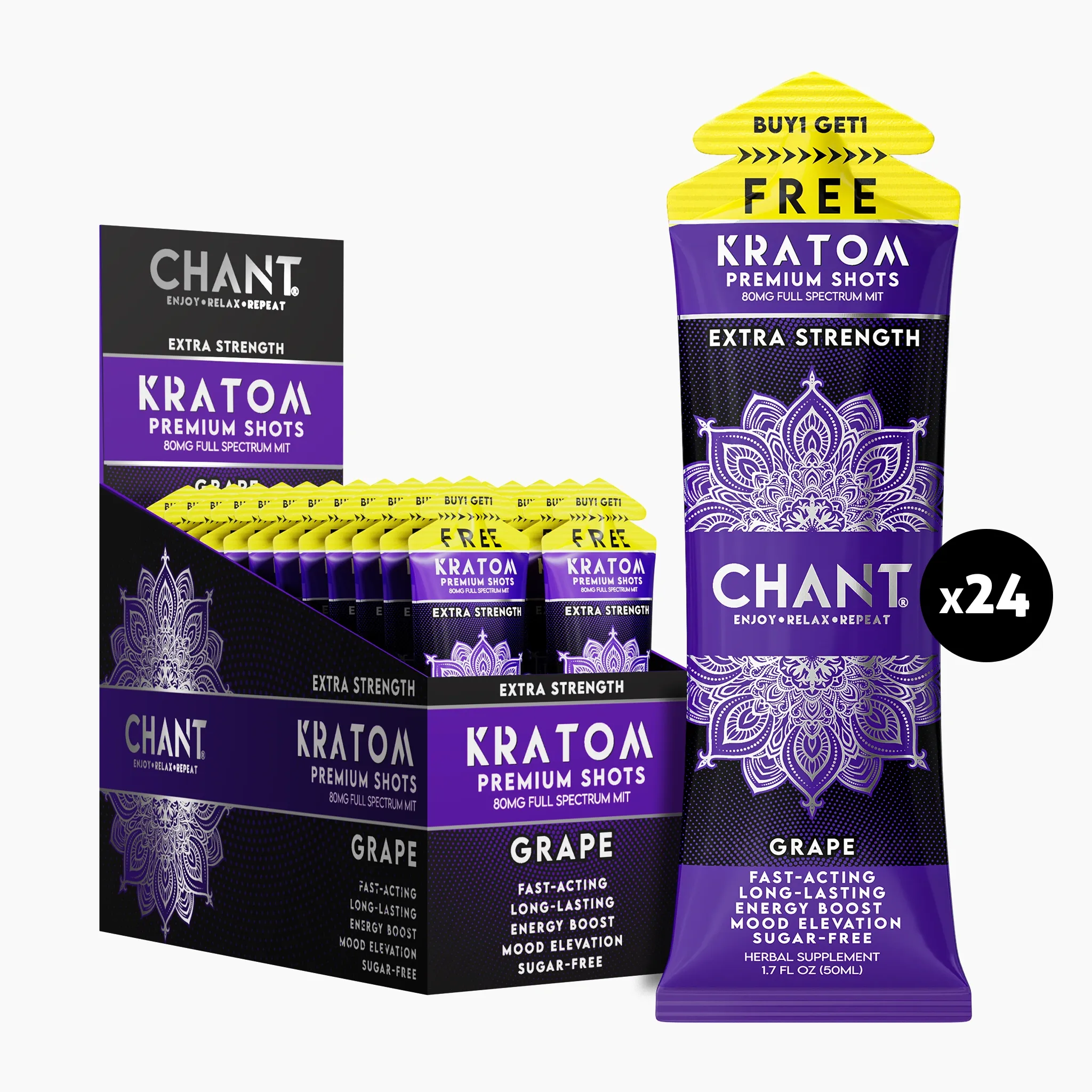 Chant Kratom Shot – Grape Extra Strength 80 MIT - Pack of 24