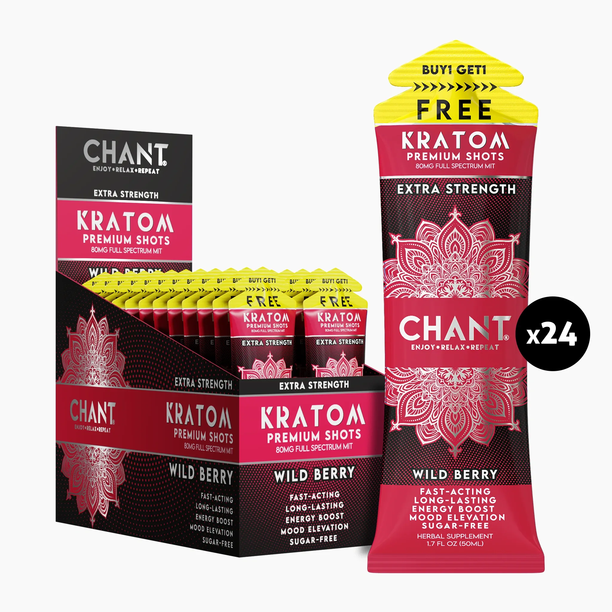 Chant Kratom Shot – Wild Berry Extra Strength 80 MIT - Pack of 12