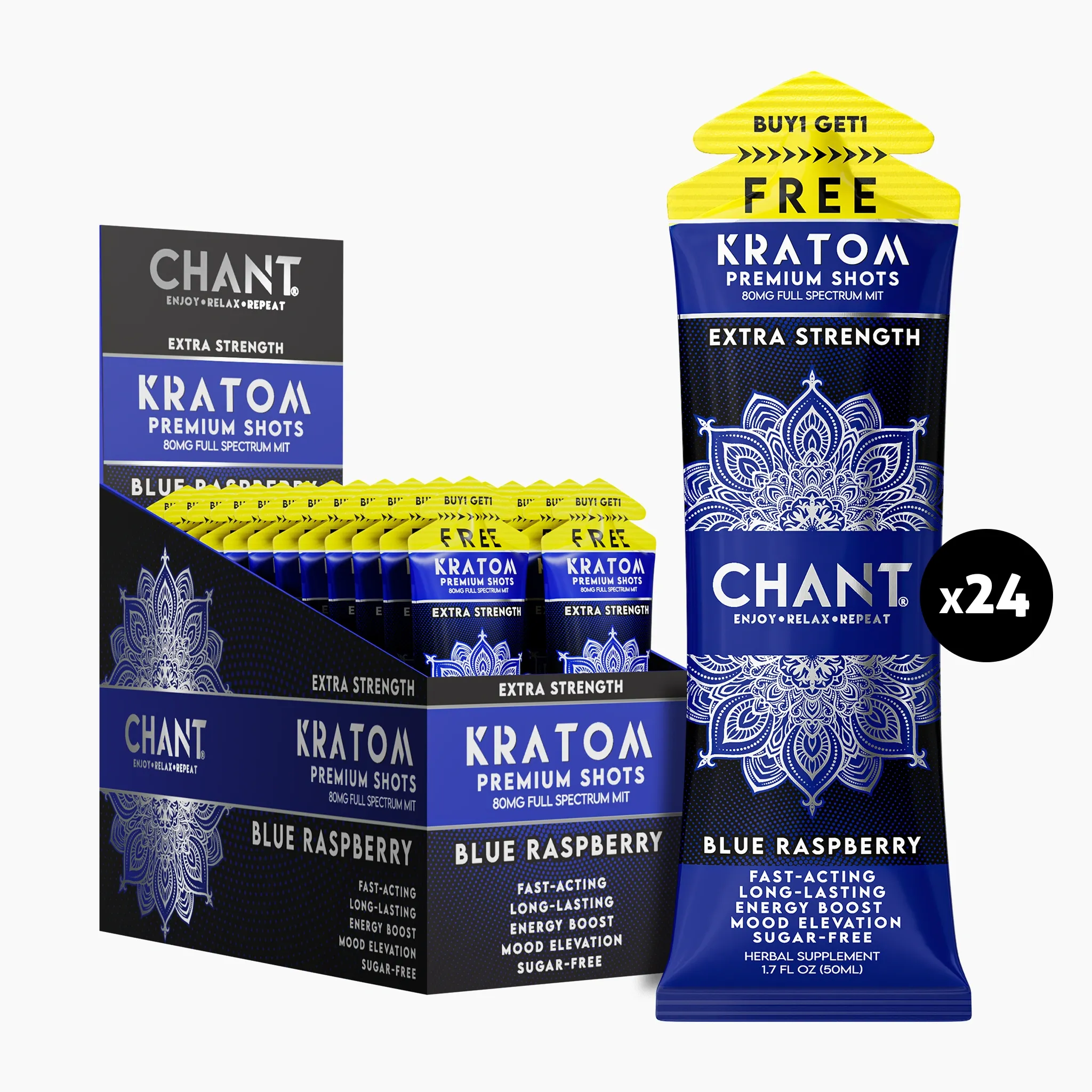 Chant Kratom Shot – Blue Raspberry Extra Strength 80 MIT - Pack of 24